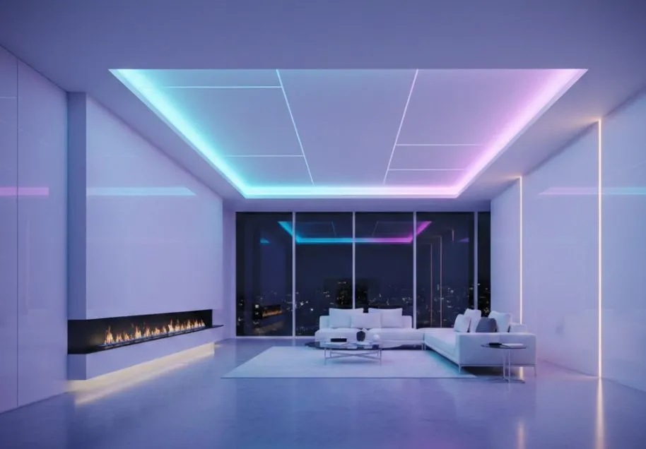 Эффект "парящего" потолка с RGB-подсветкой.